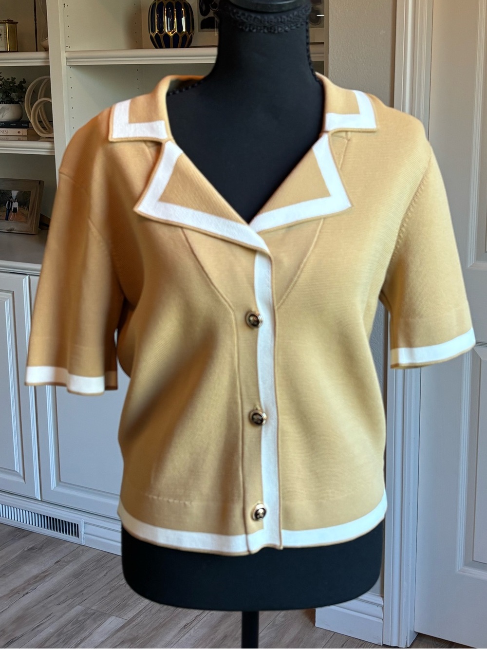Current Air Yellow Short-Sleeve Cardigan with White Trim